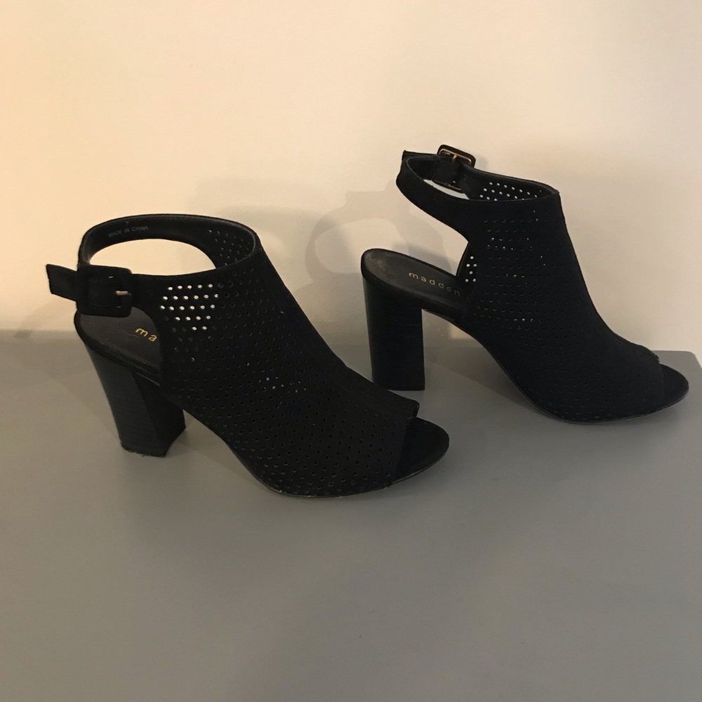 Madden Girl peep toe faux suede heels